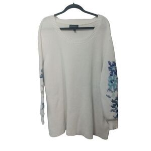 Lane Bryant Women's White with Embroidered Balloon Bell Sleeve Sweater 2…